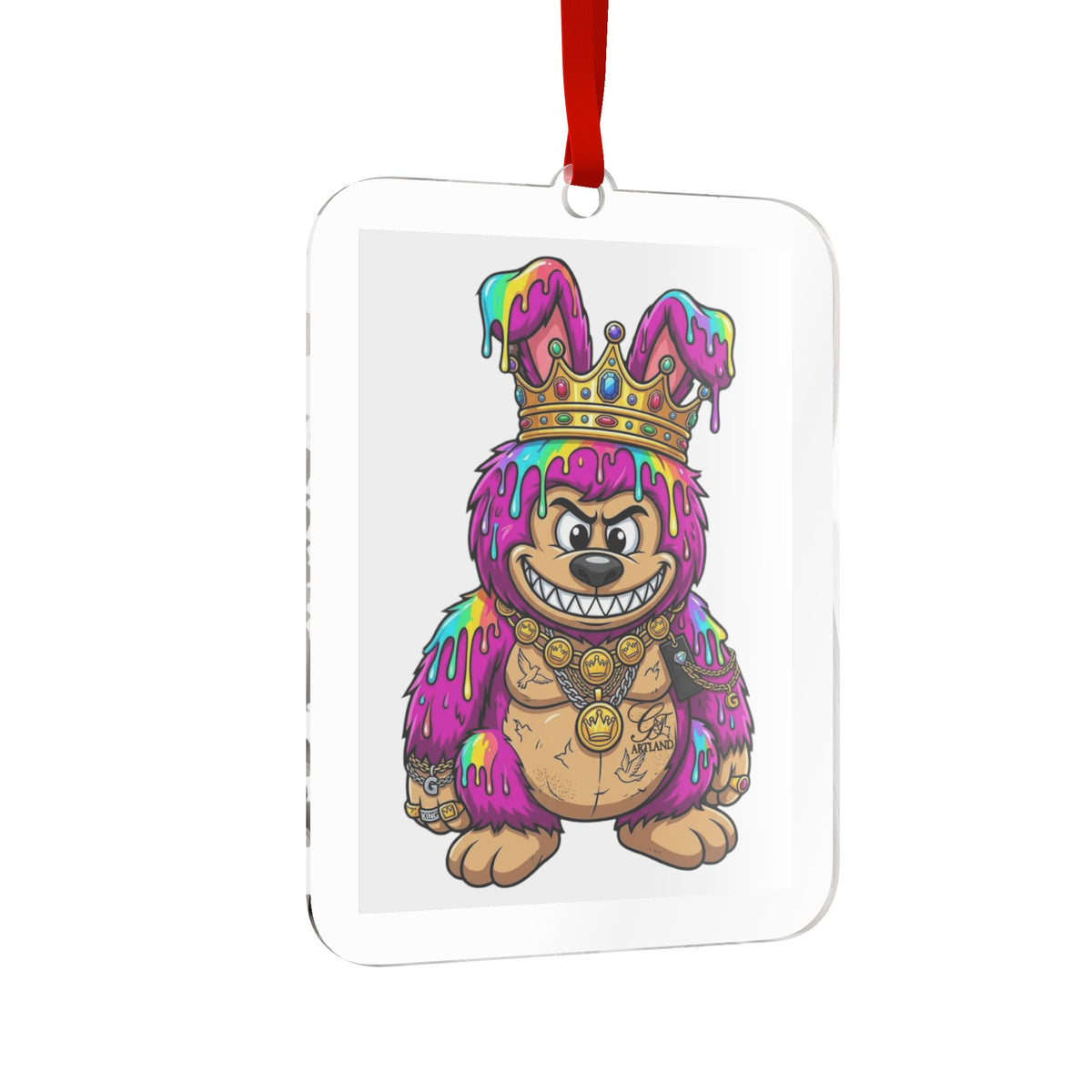 Colorful Graffiti Crown Bear Acrylic Ornament by GT Artland