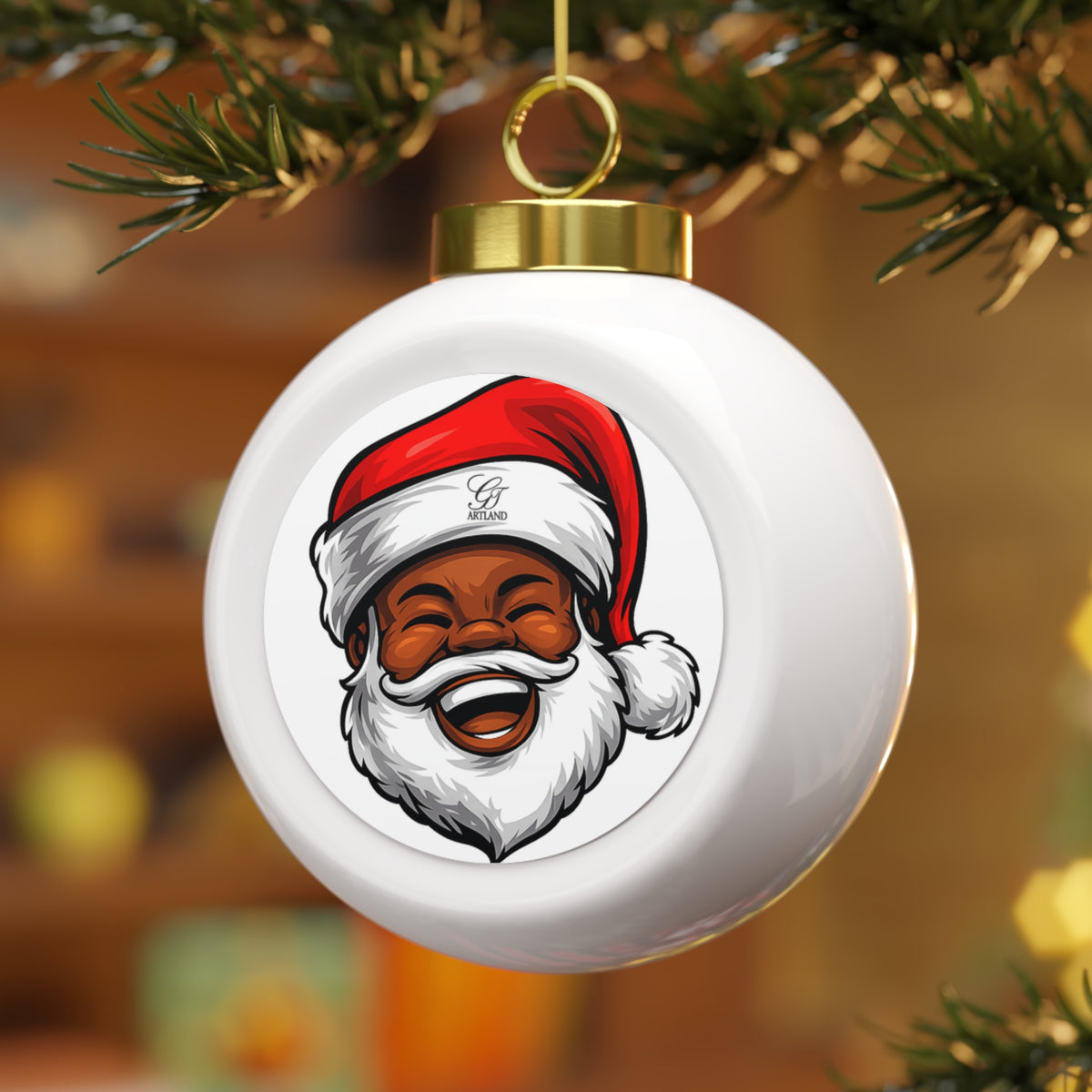 Joyful Santa Face Holiday Ball Ornament | Tree Ornament by GT Artland