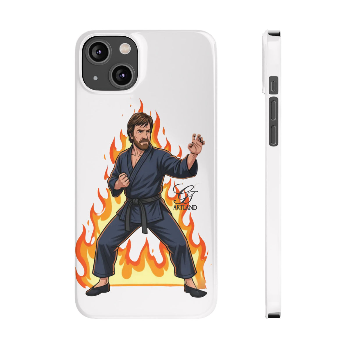 Karate Master Chuck Norris Illustration Slim Phone Case | Martial Arts Flames by GT Artland