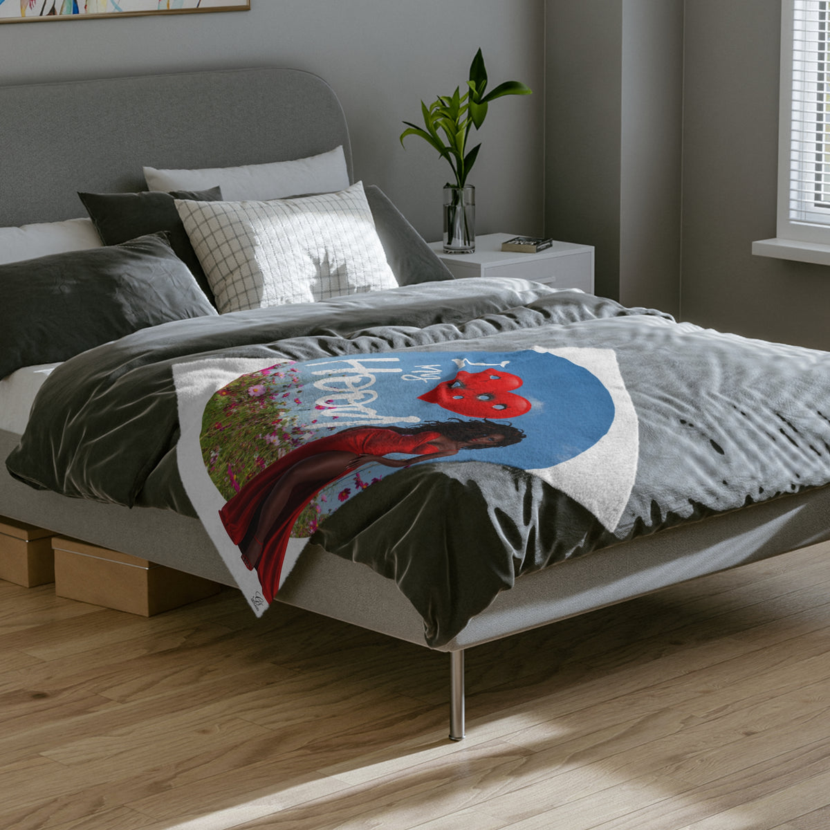 I Love My Hood Lady in Red Blanket | Velveteen Microfiber Throw