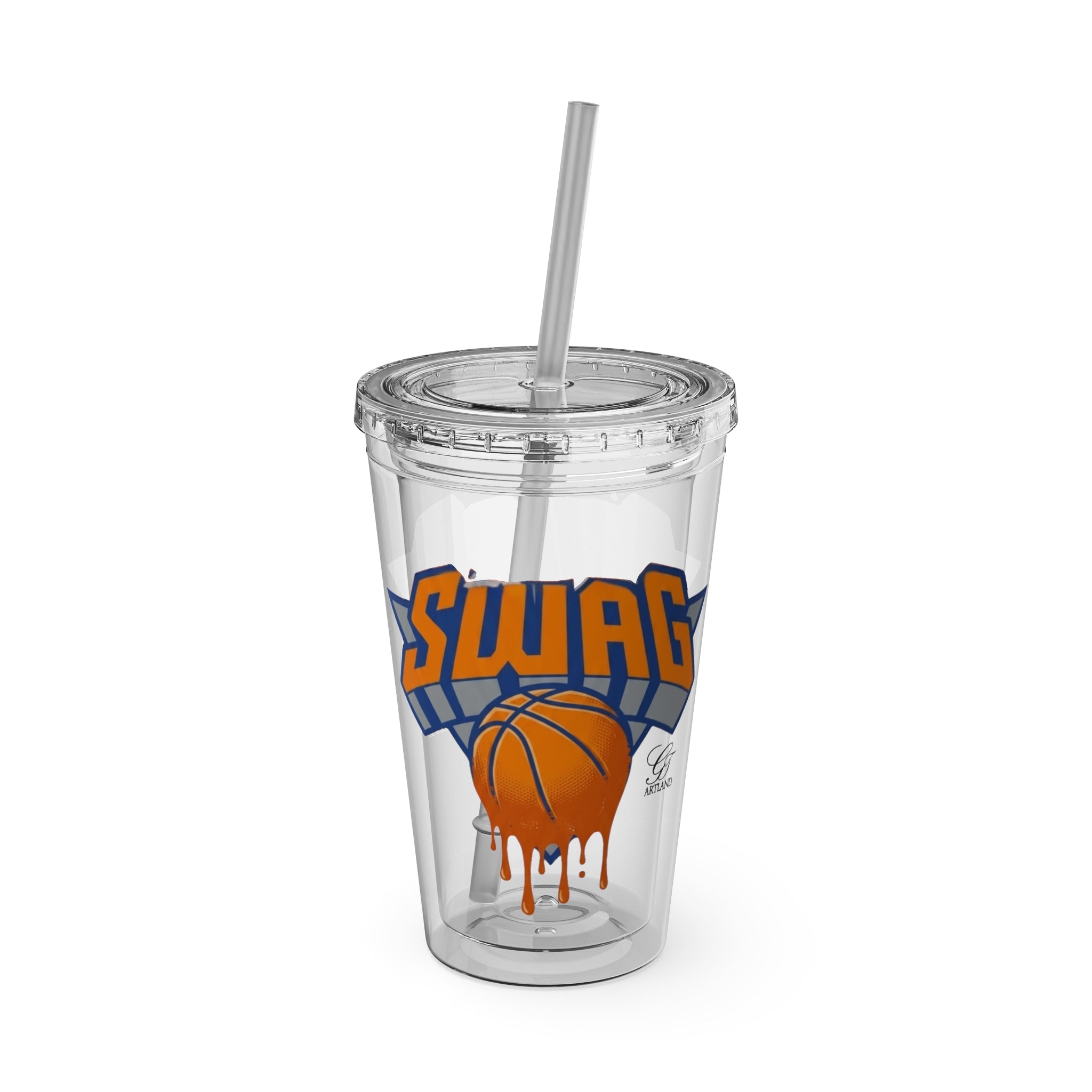 Dripping Basketball SWAG Tumbler | 16oz Clear Cup with Straw by GT Artland