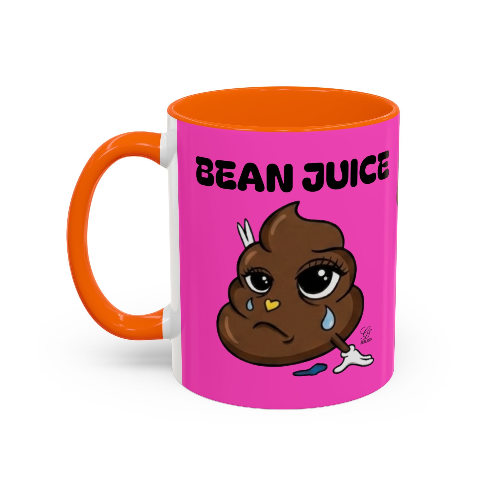 Bean Juice Coffee Mug — Funny Pink Accent Mug with Cute Poop Emoji Design (11/15oz) by GT Artland