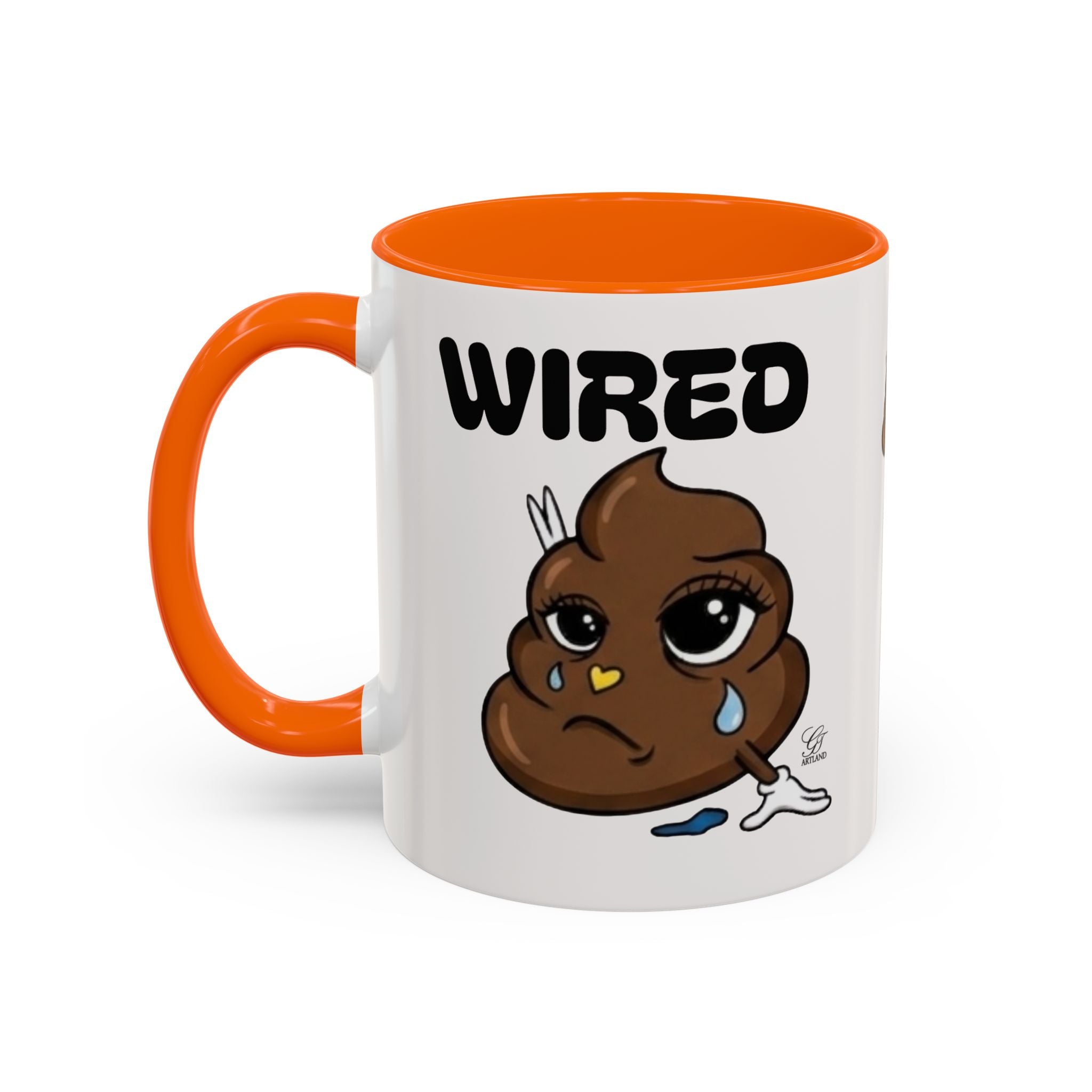 Wired Coffee Mug — Funny Poop Emoji Design Accent Mug (11/15 oz) by GT Artland