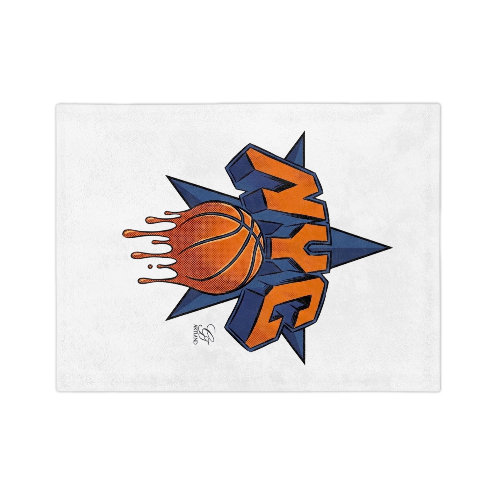 NYC Dripping Basketball Velveteen Microfiber Blanket | Sports City Logo Throw by GT Artland