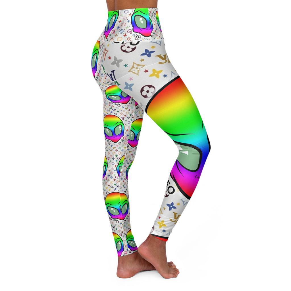 Rainbow Neon Alien Pattern Leggings High Waisted Yoga Leggings