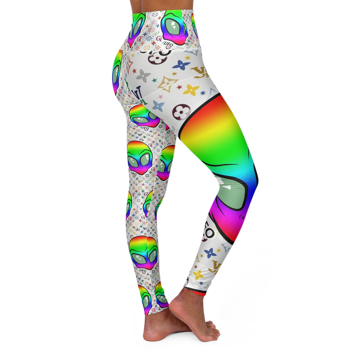 Rainbow Neon Alien Pattern Leggings High Waisted Yoga Leggings
