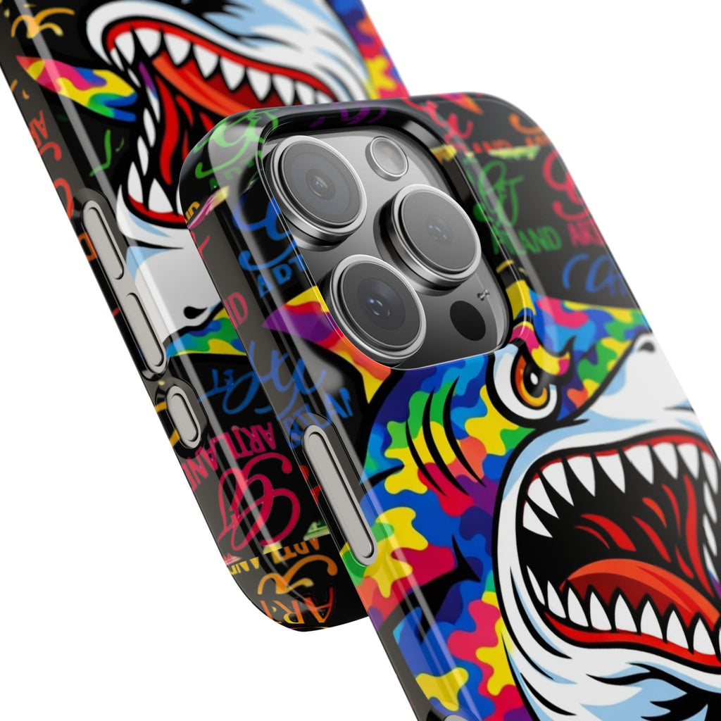 Colorful Shark GT Illustration Slim Phone Case | Neon Graffiti Pattern by GT Artland
