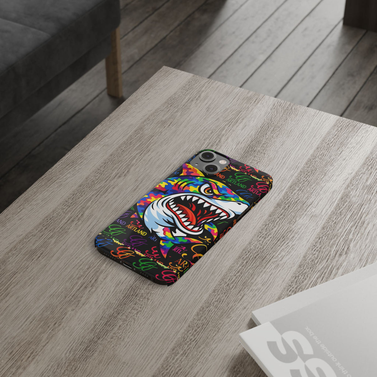 Colorful Shark GT Illustration Slim Phone Case | Neon Graffiti Pattern by GT Artland