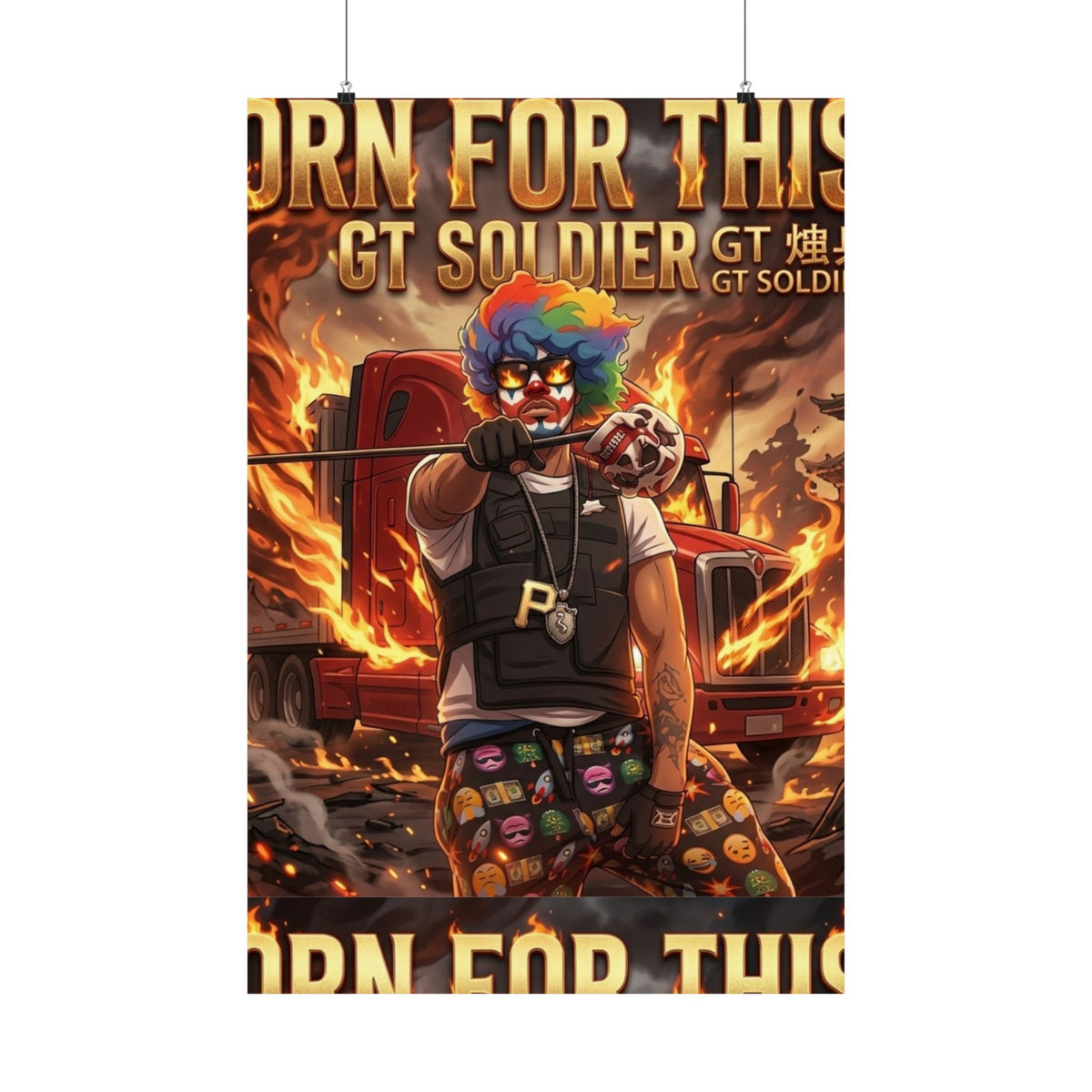 GT Soldier Clown Poster — Fiery Gamer Art Matte Vertical Print by GT Artland