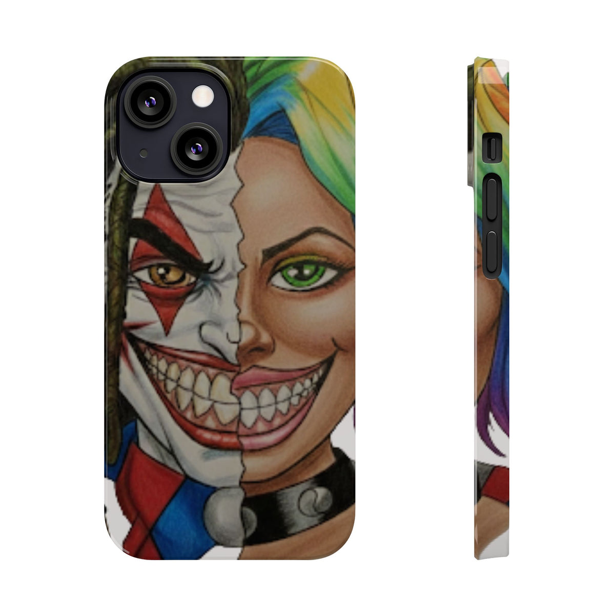 Crazy Couple Clown and Girl Half and Half 2 Faced Illustration Slim Phone Case | by GT Artland
