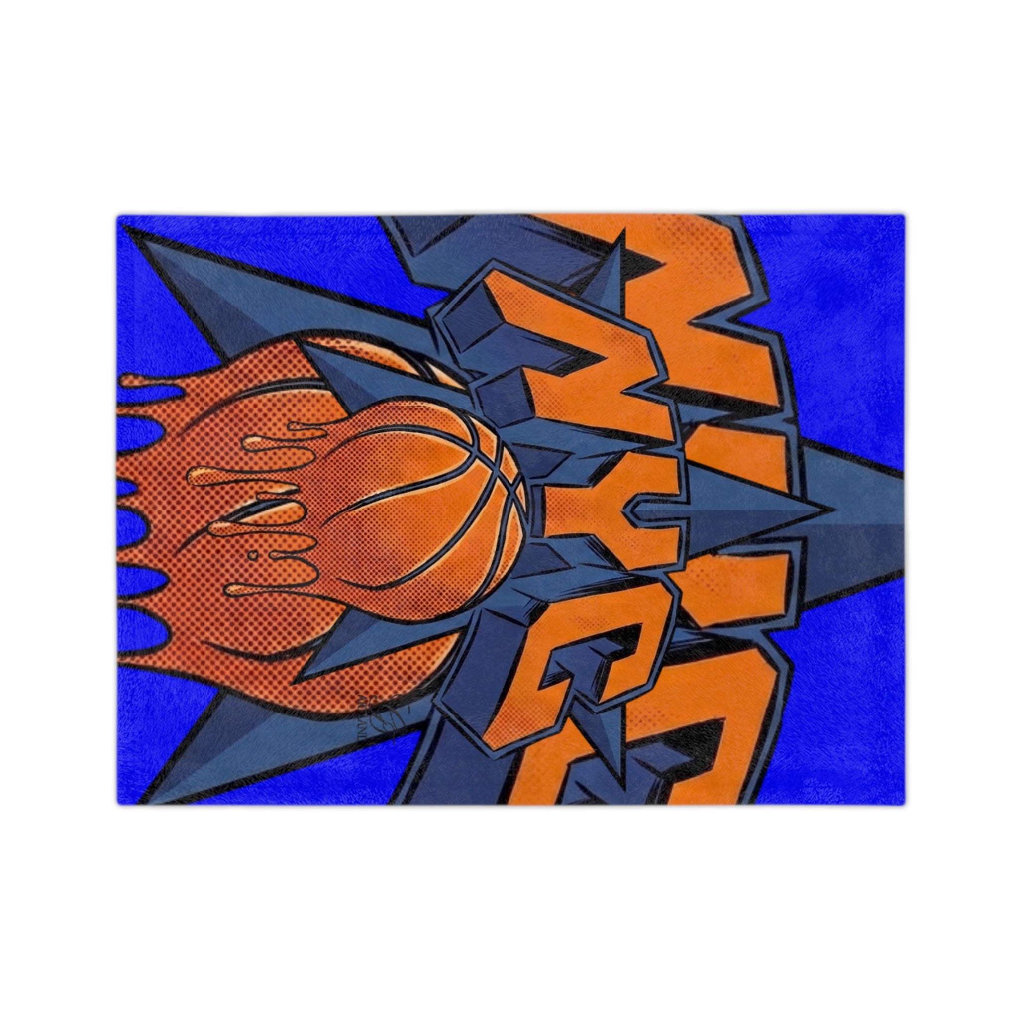 NYC Basketball Drip Velveteen Microfiber Blanket | Orange Blue Hoop Design