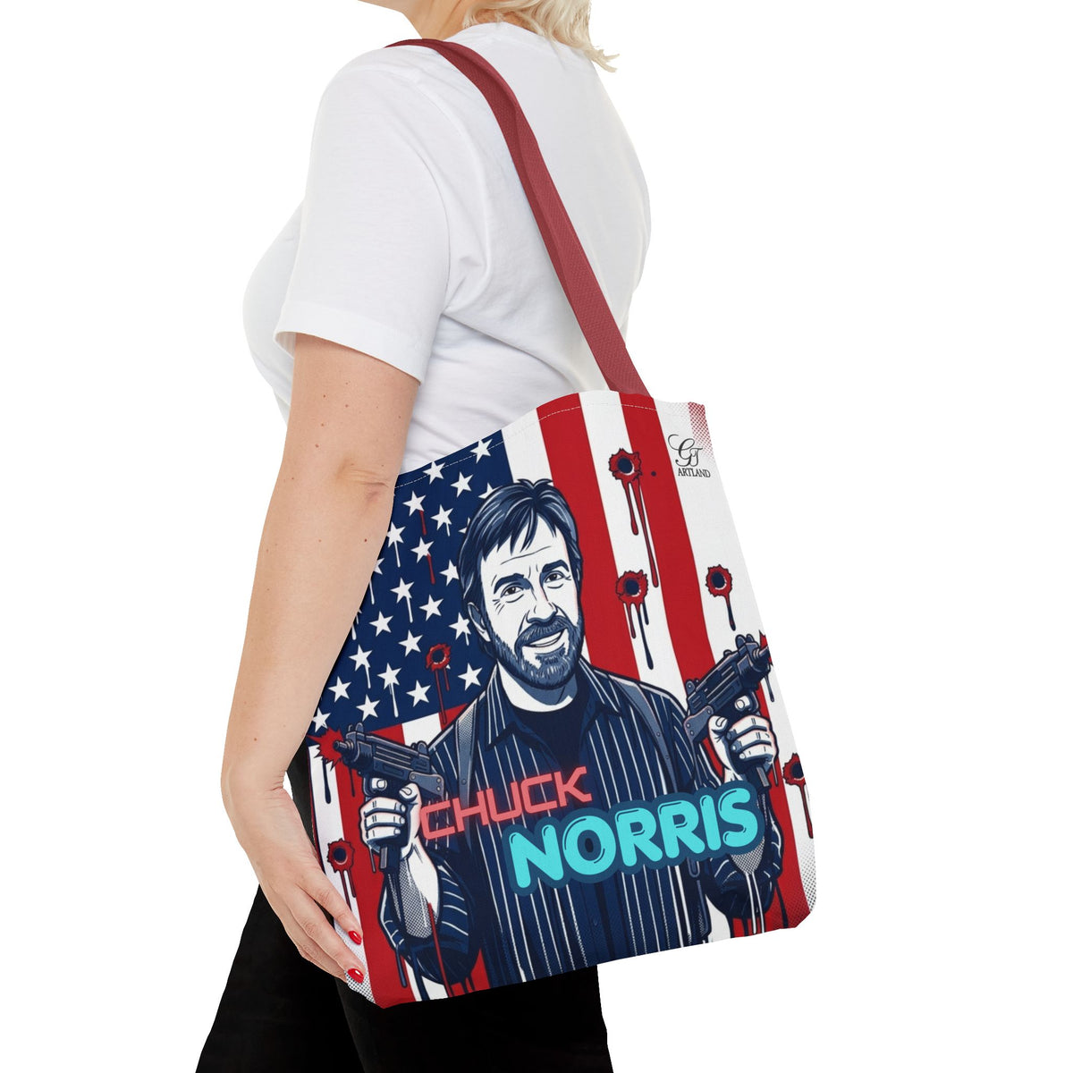 Patriotic Action Designer Edition Hero Tote Bag — 'Chuck Norris' Graphic by GT Artland