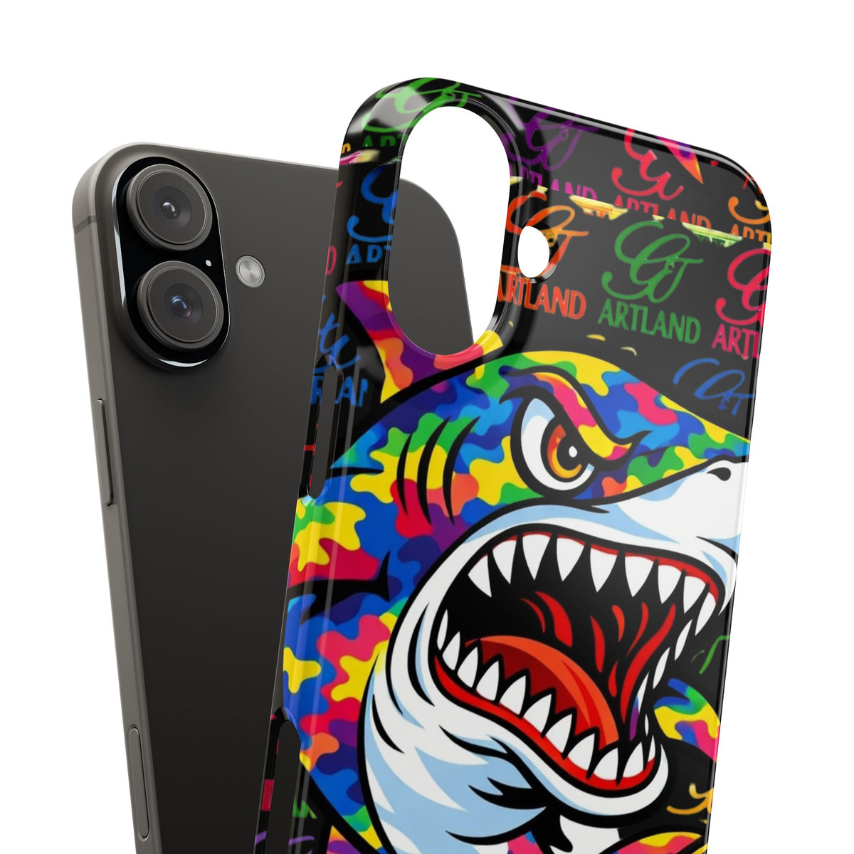 Colorful Shark GT Illustration Slim Phone Case | Neon Graffiti Pattern by GT Artland
