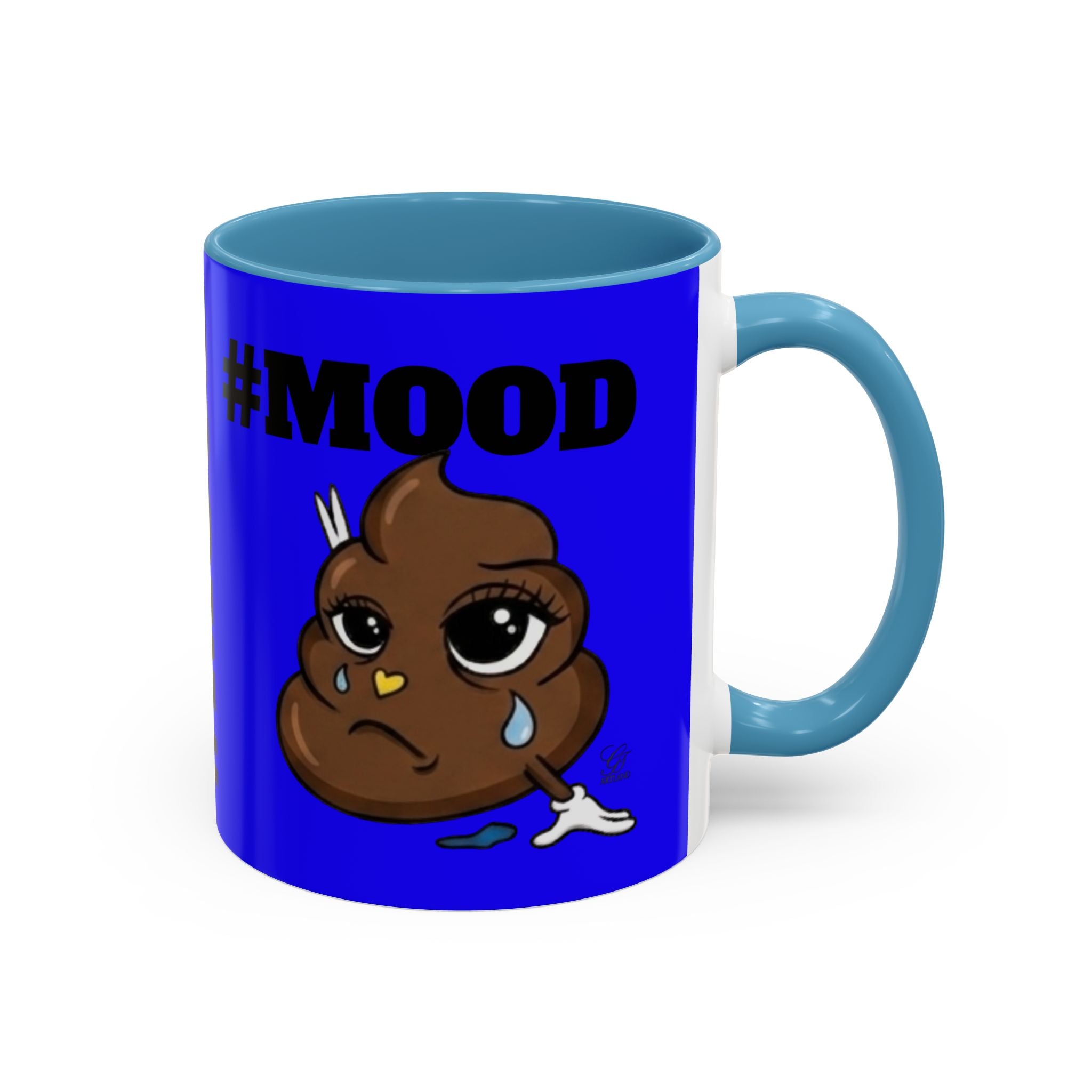 #MOOD Poop Emoji Retro Blue Accent Coffee Mug – Funny Blue 11/15oz Gift by GT Artland