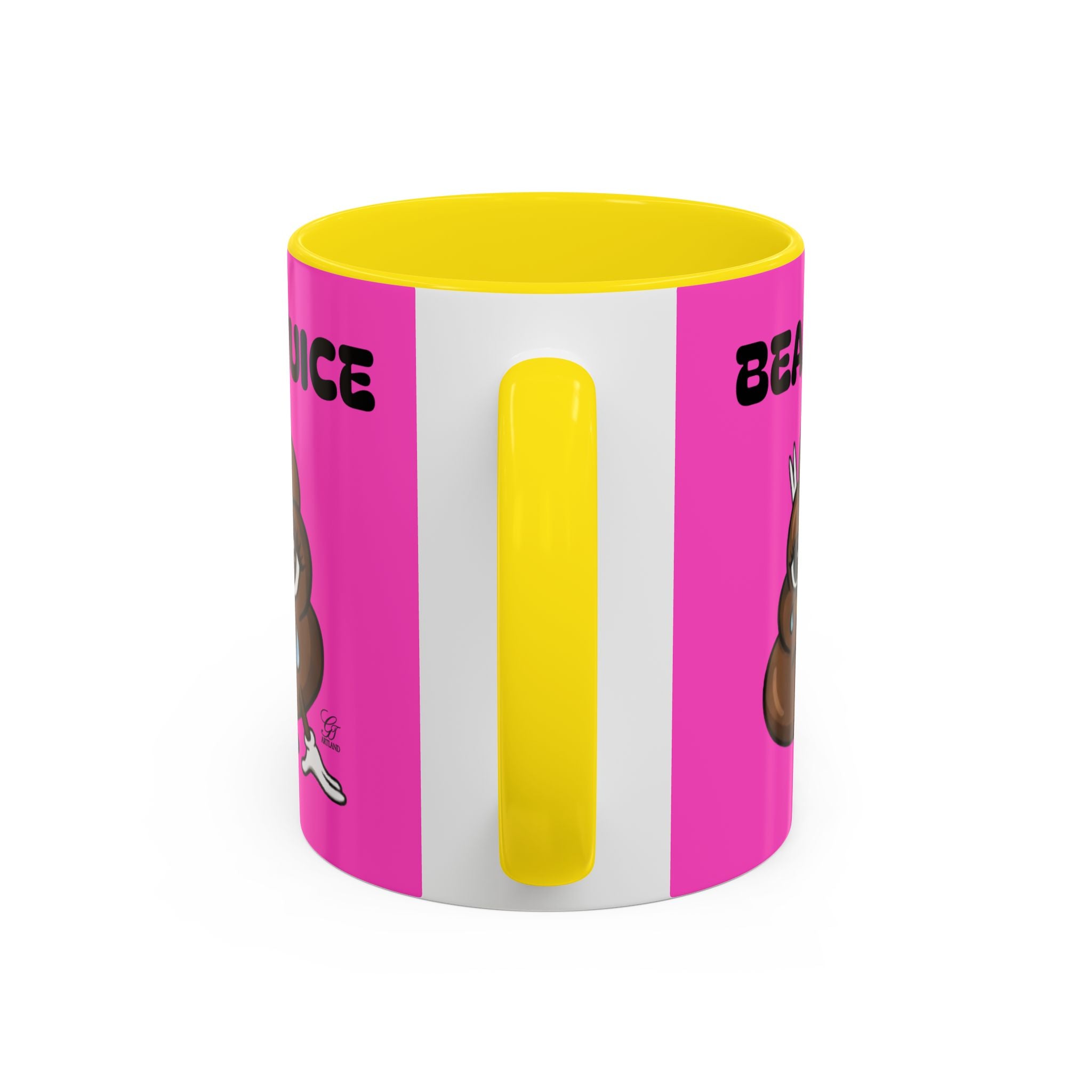 Bean Juice Coffee Mug — Funny Pink Accent Mug with Cute Poop Emoji Design (11/15oz) by GT Artland