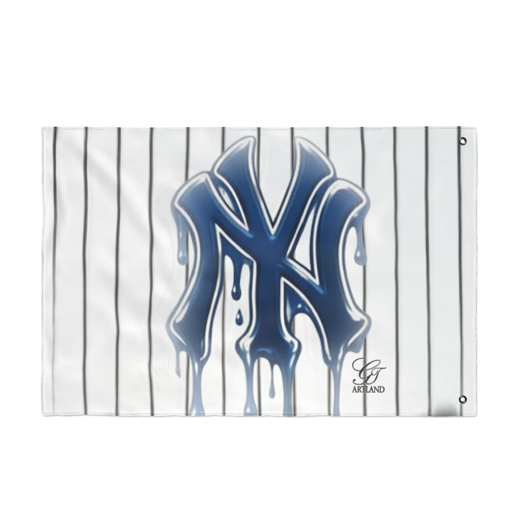 Dripping Pinstripe NY Fan Logo Flag | Double Sided Designer Flag by GT Artland
