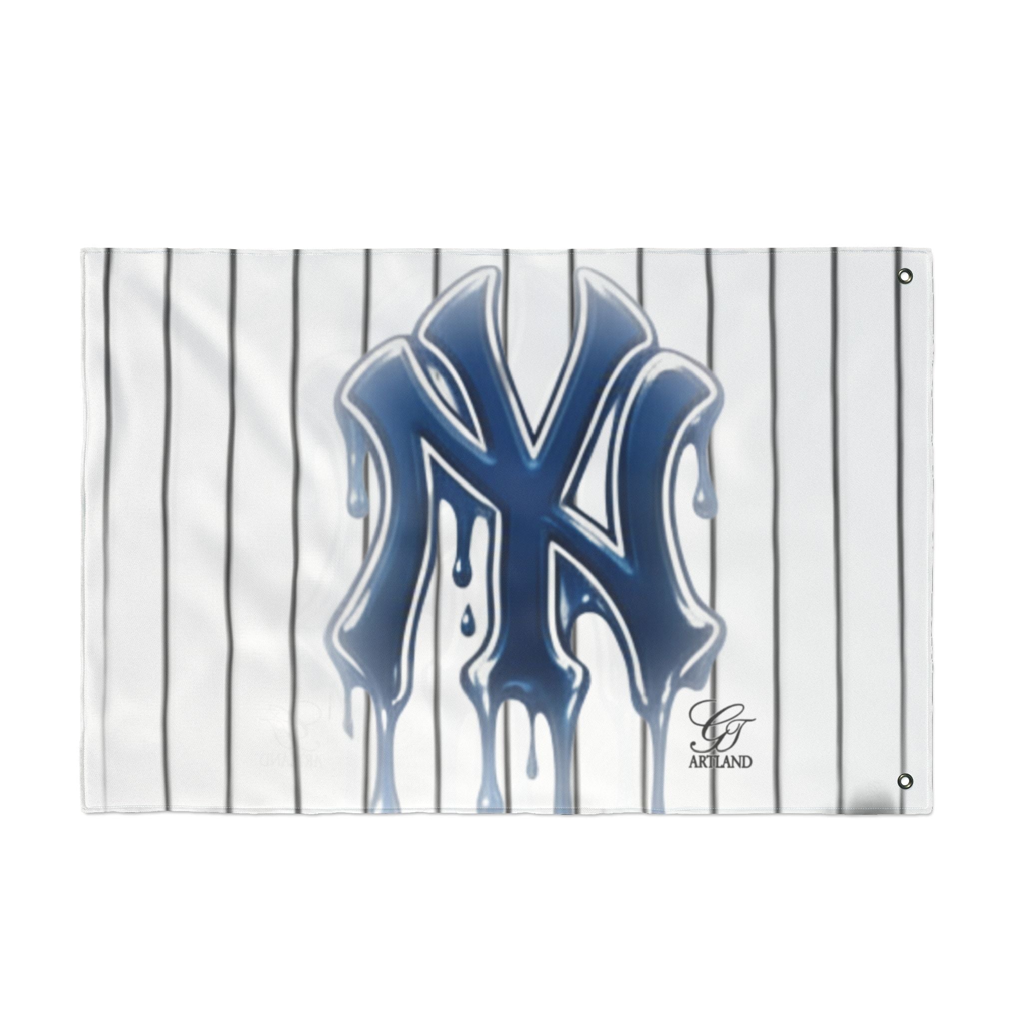 Dripping Pinstripe NY Fan Logo Flag | Double Sided Designer Flag by GT Artland