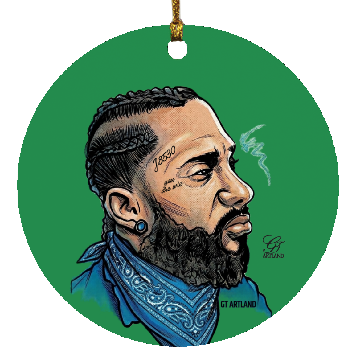 Nipsey Airbrush Iconic rap Mogul SUBORNC Circle Ornament by GT Artland