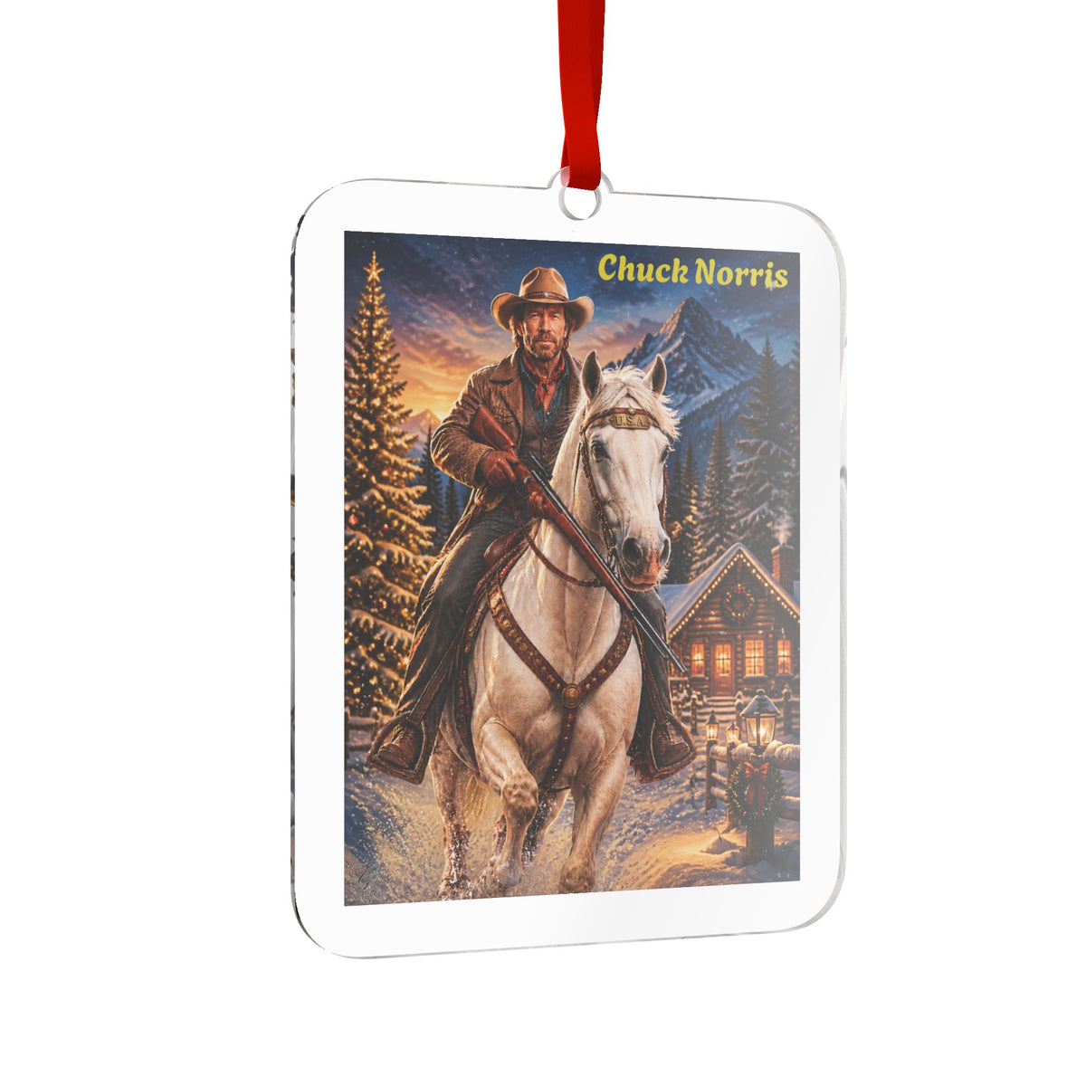 Chuck Norris Christmas Cowboy Acrylic Ornament