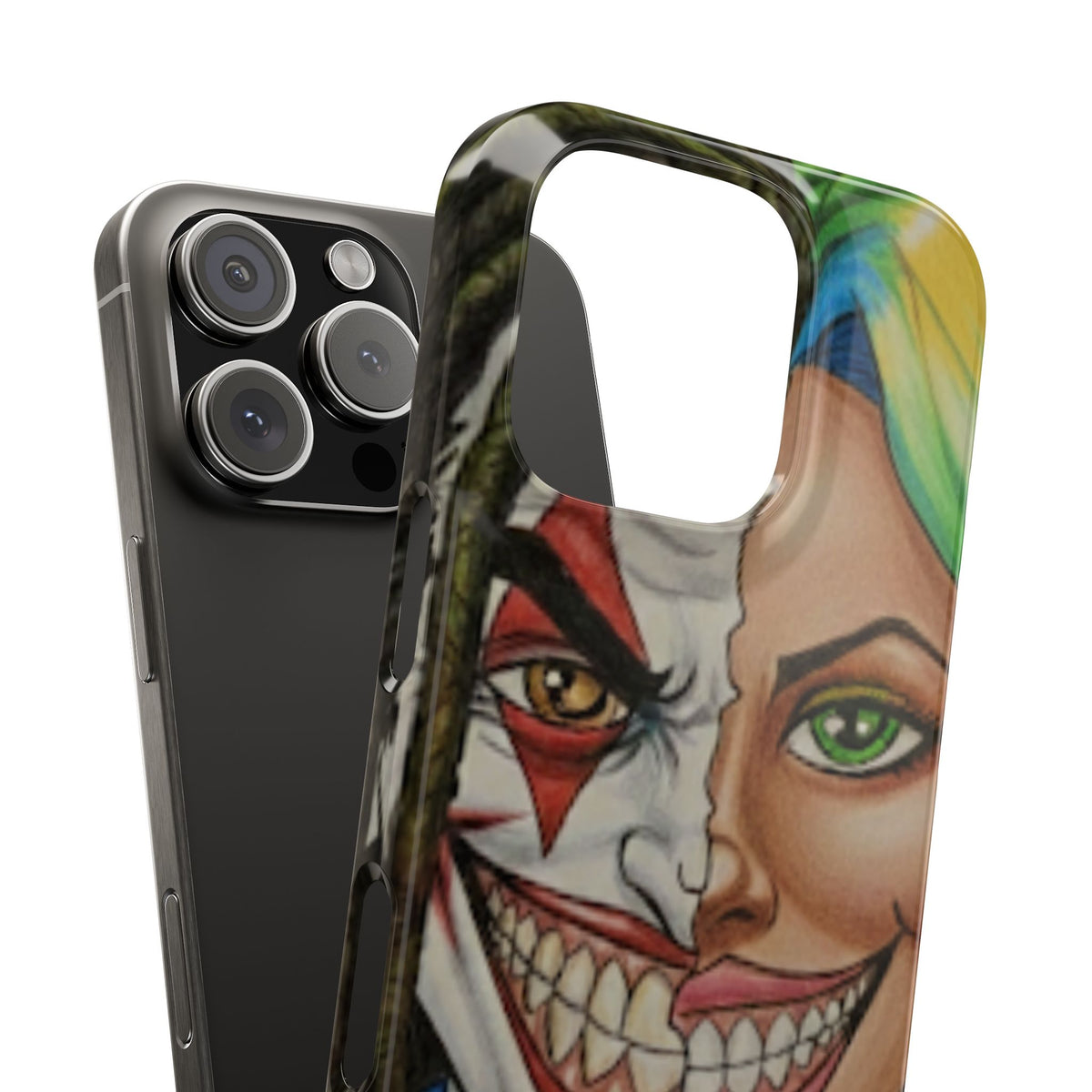 Crazy Couple Clown and Girl Half and Half 2 Faced Illustration Slim Phone Case | by GT Artland