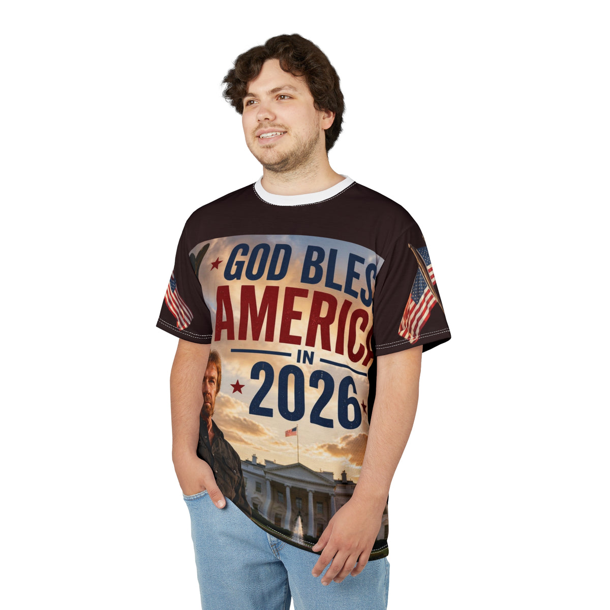 God Bless America 2026 Tee | Patriotic All-Over Print Shirt