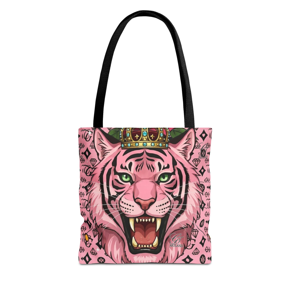 Pink Crowned Designer Elite Tiger Tote Bag — Bold Feminine Statement Shopper by GT Artland
