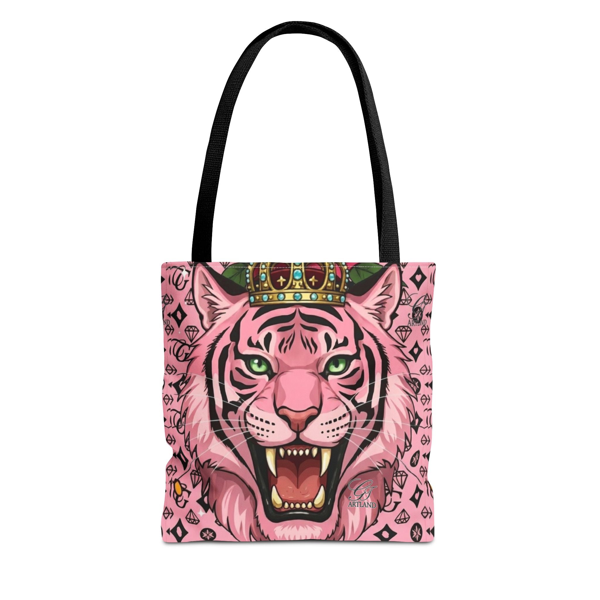 Pink Crowned Designer Elite Tiger Tote Bag — Bold Feminine Statement Shopper by GT Artland
