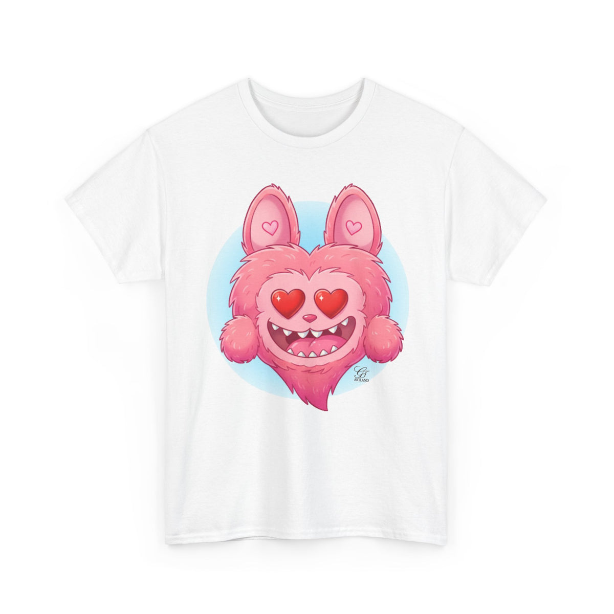 Pink Heart-Eyed Monster T-Shirt | Cute Fuzzy Creature by GT Artland