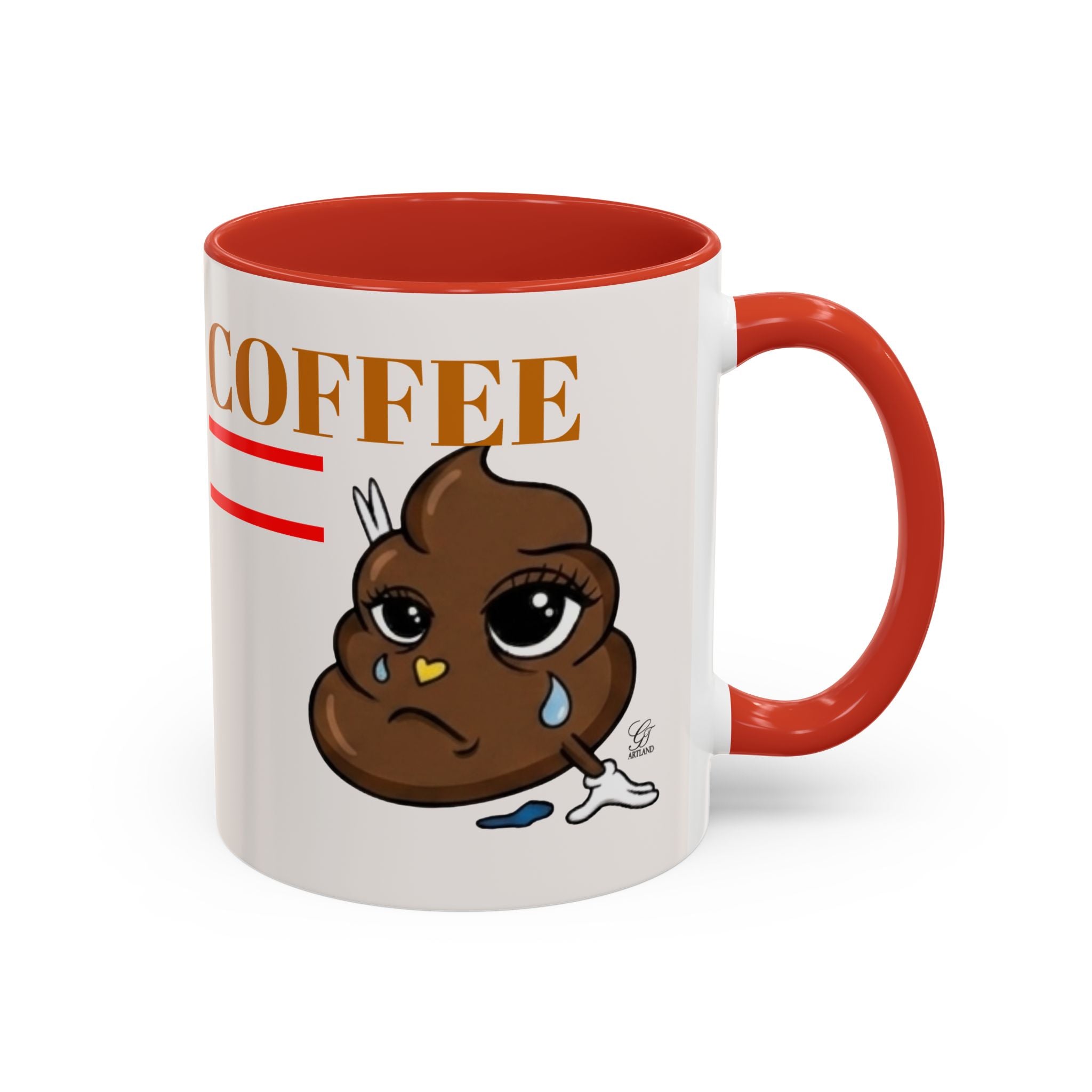 Coffee Mug — Sad Coffee Poop Emoji Designer Toon Accent Mug (11/15oz) by GT Artland