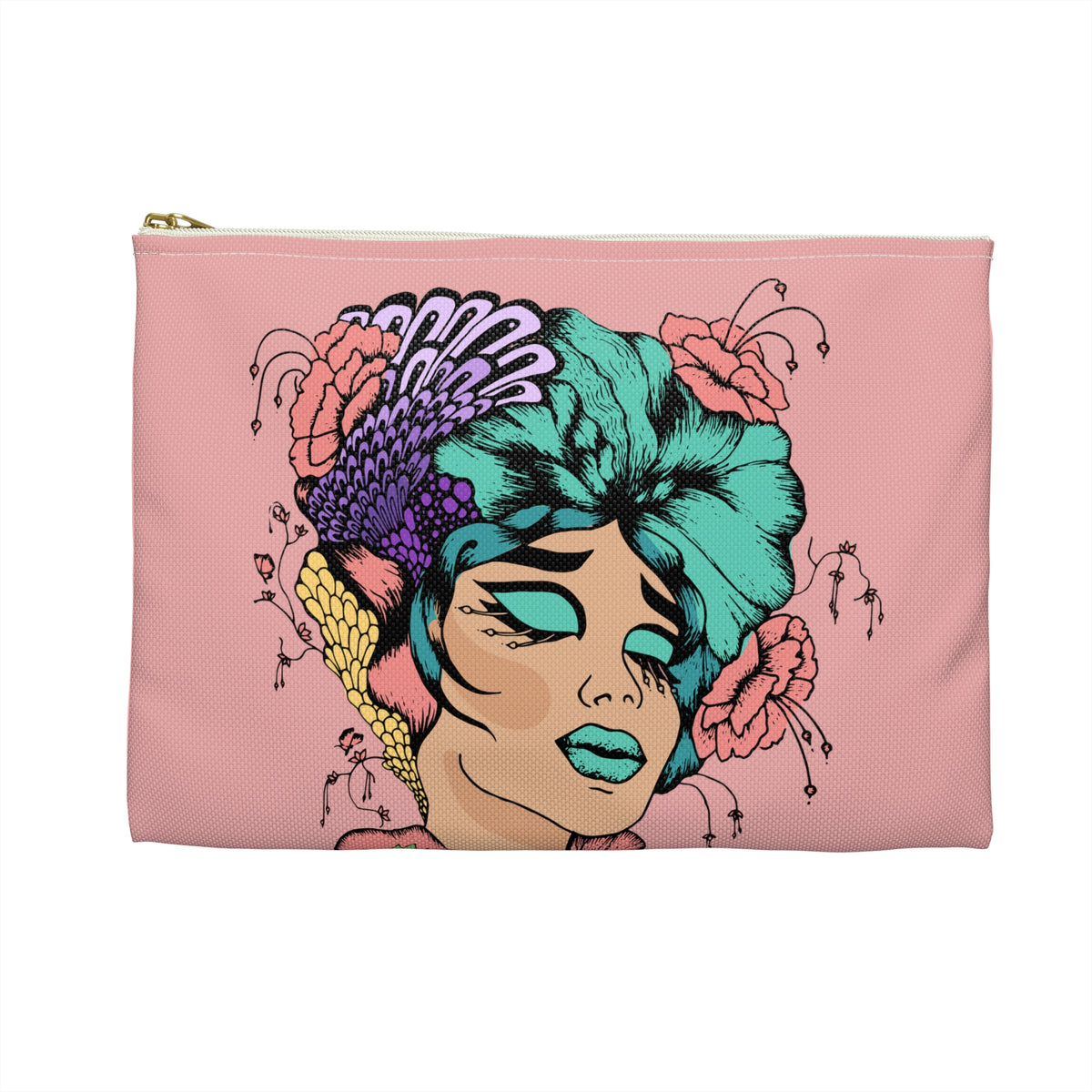 Tropical Floral Seashell Beauty Accessory Pouch - Makeup Bag