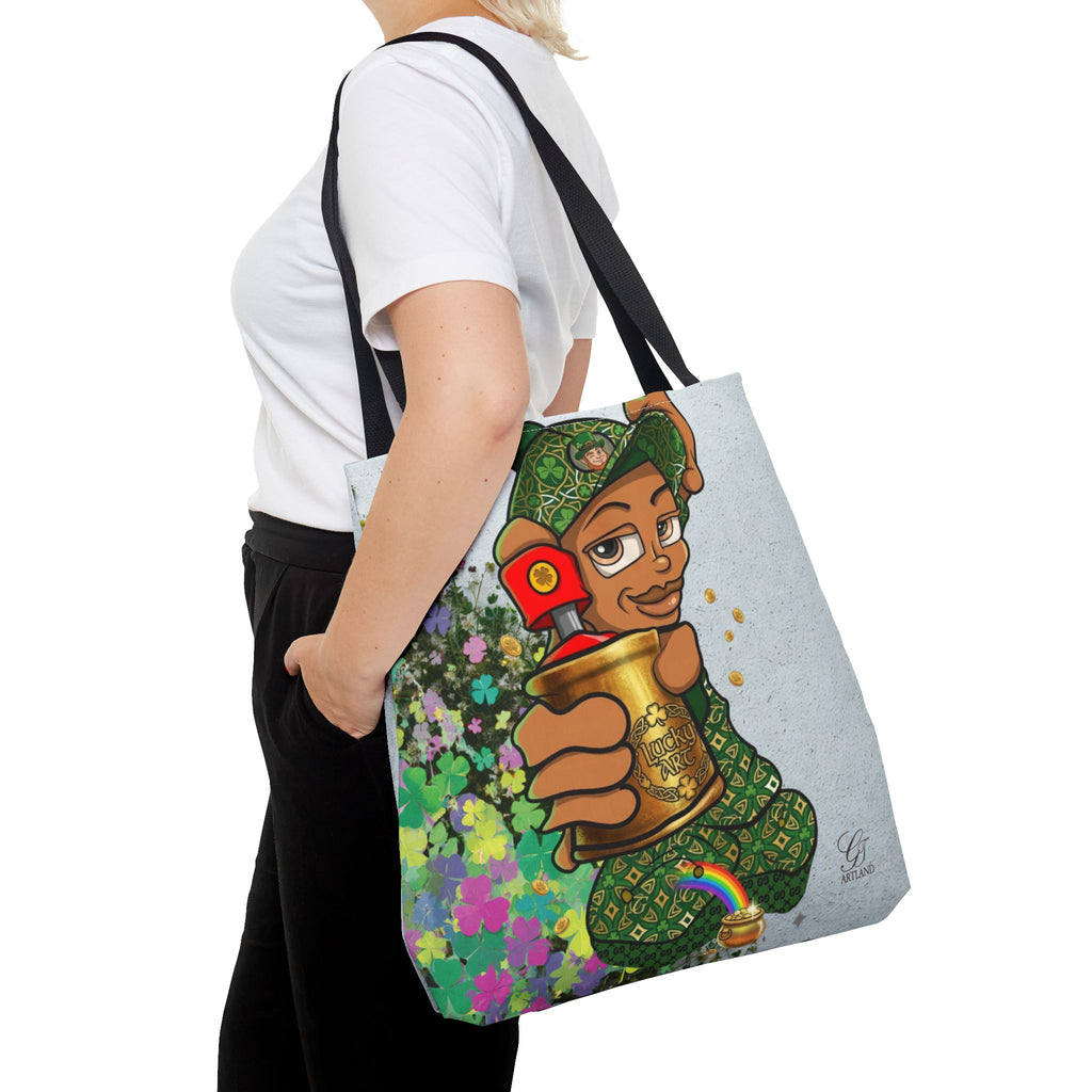 "Lucky Art" Spray Can Ebony Couple (Boy/Girl) St Patrick Theme Designer Tote Bag by GT Artland
