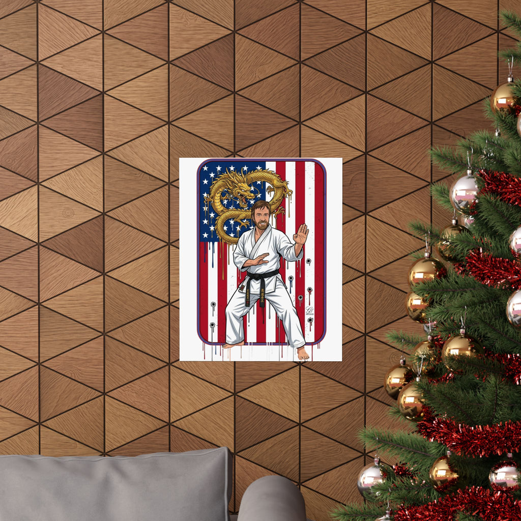 American Flag Karate Chuck Norris Master Poster | Dragon Martial Arts Matte Vertical Print by GT Artland