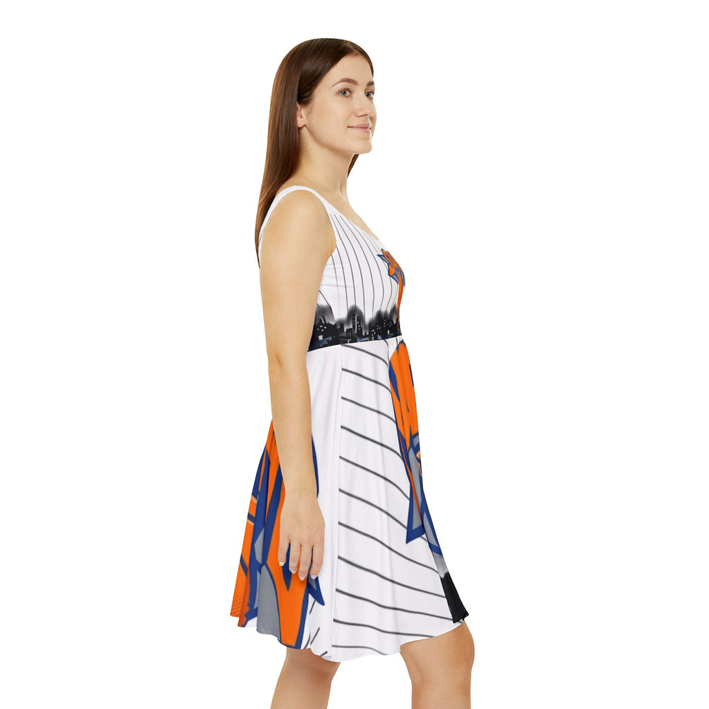 SWAG Basketball Graphic Skater Dress | Orange Blue Streetwear Print by GT Artland