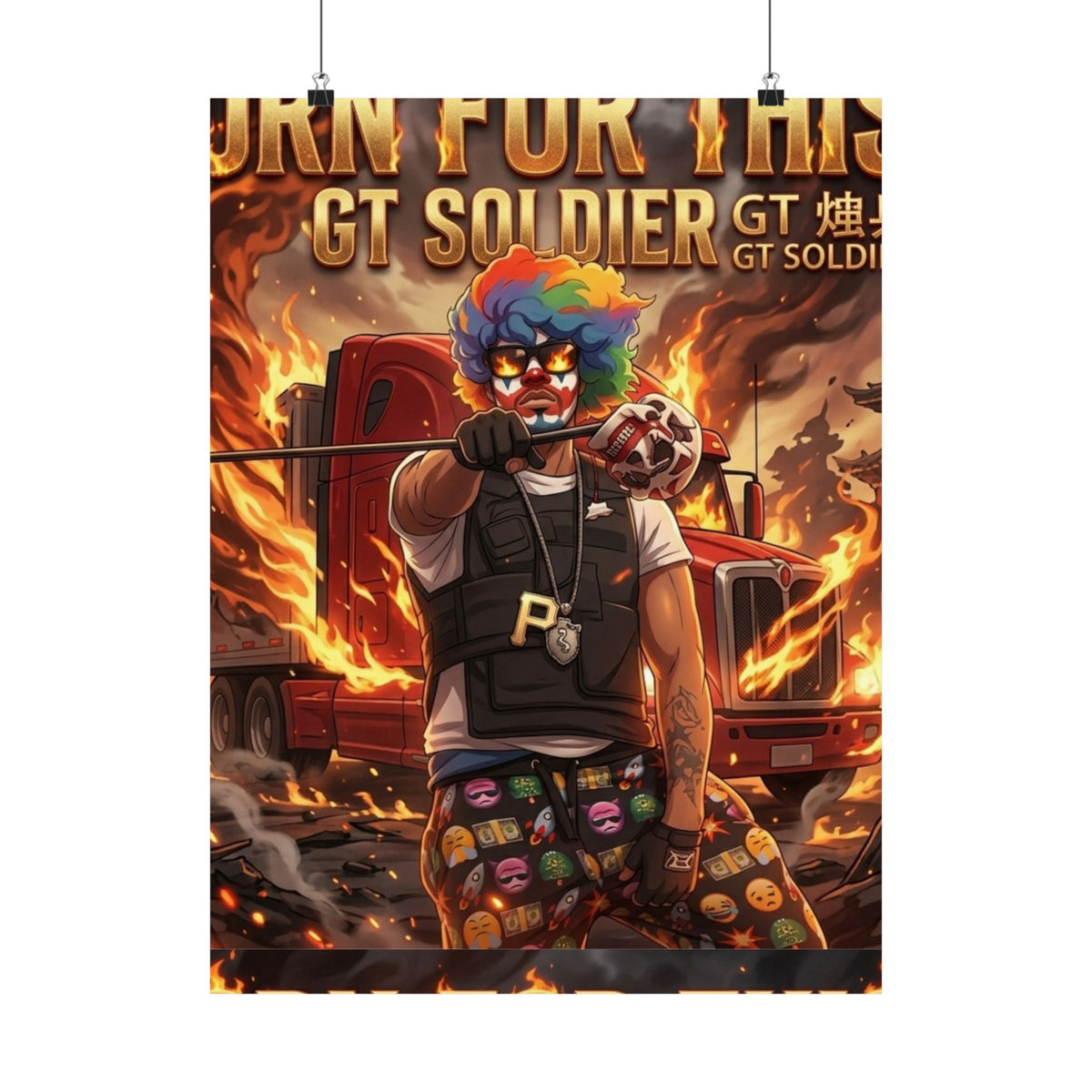 GT Soldier Clown Poster — Fiery Gamer Art Matte Vertical Print by GT Artland