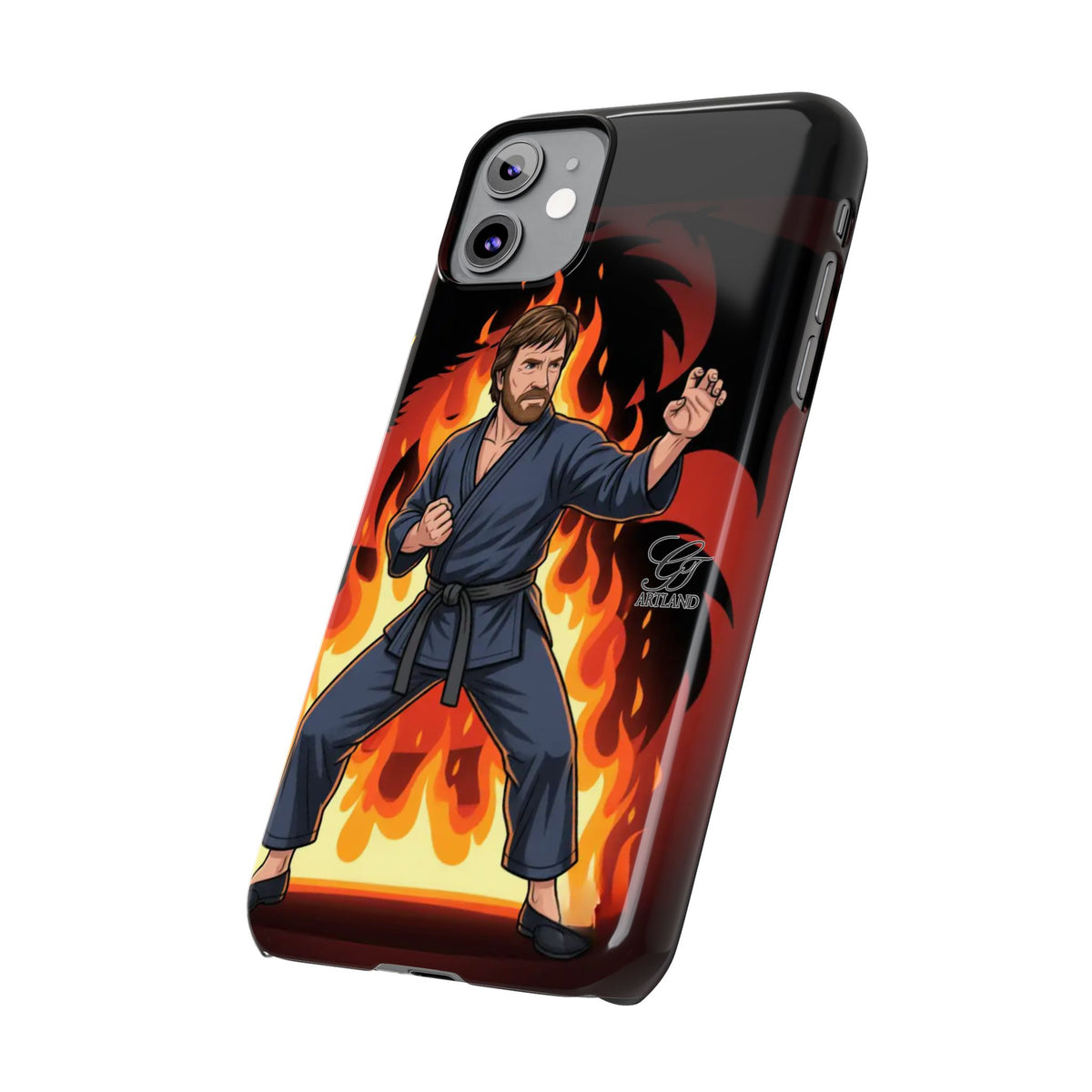 Martial Artist Illustration Slim Phone Case | Karate Fighter Flames by GT Artland