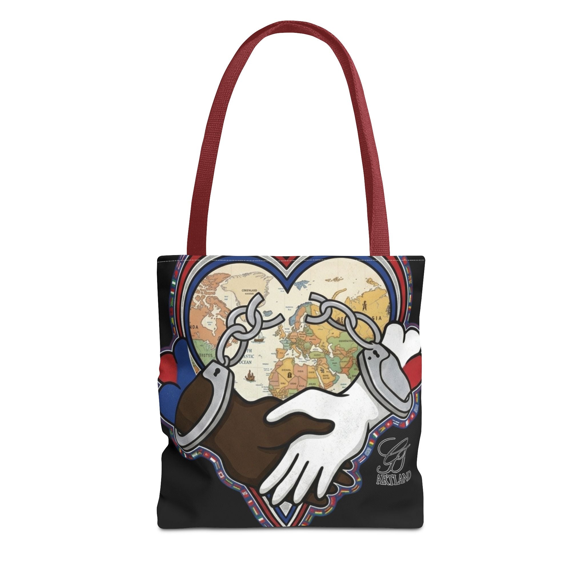 Interracial Unity Heart Handcuffs Tote Bag | All-Over Print by GT Artland