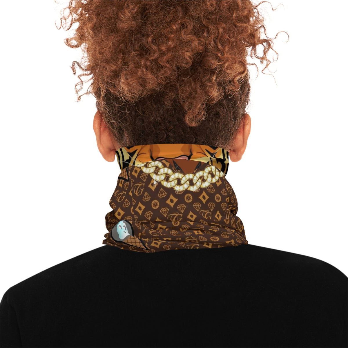 Tiger Roar Designer Neck Gaiter — Luxe Brown Pattern with Gold Chain by GT Artland