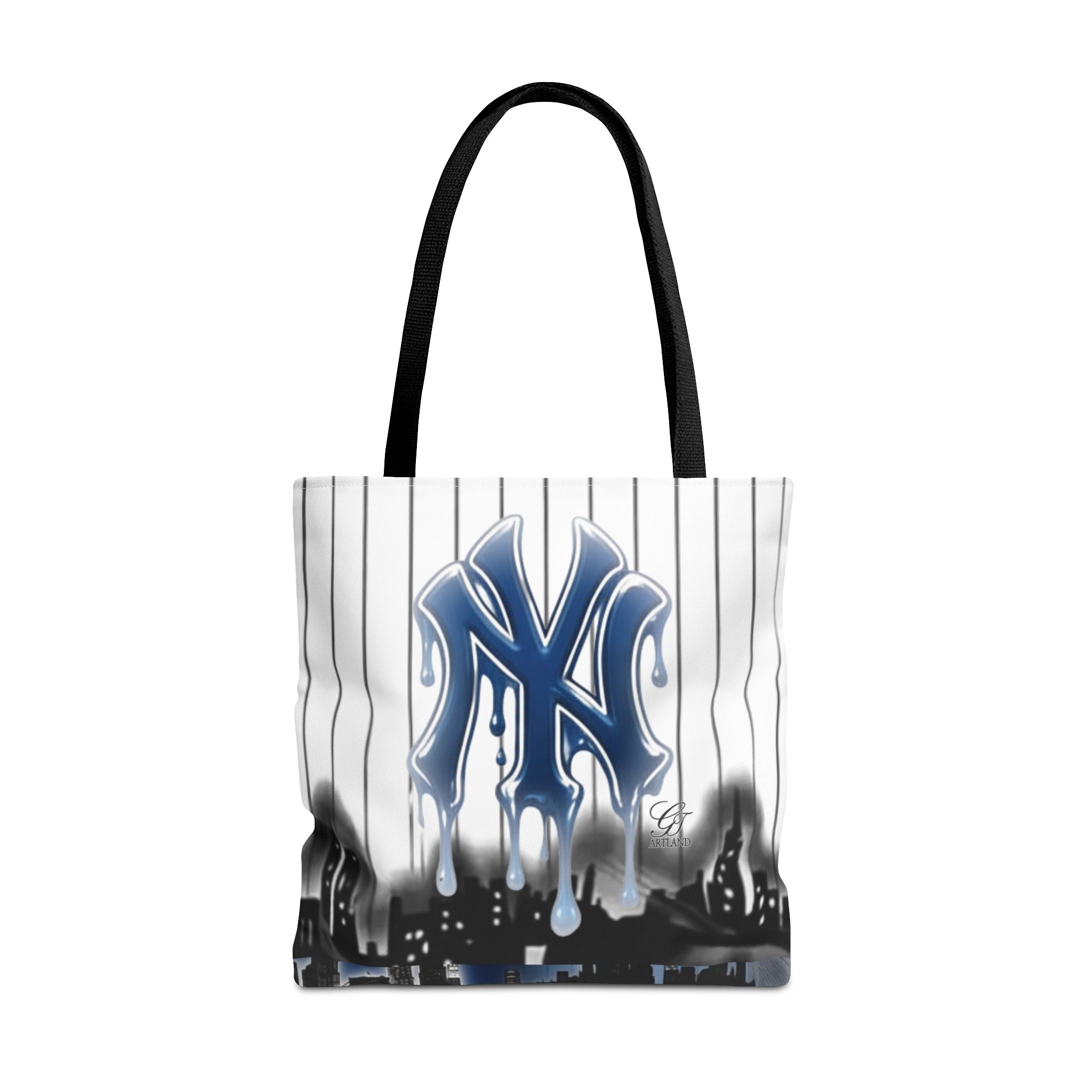 City NYC Drip Personalized Any Name Any Number Tote Bag — Custom Name Pinstripe NYC Design by GT Artland