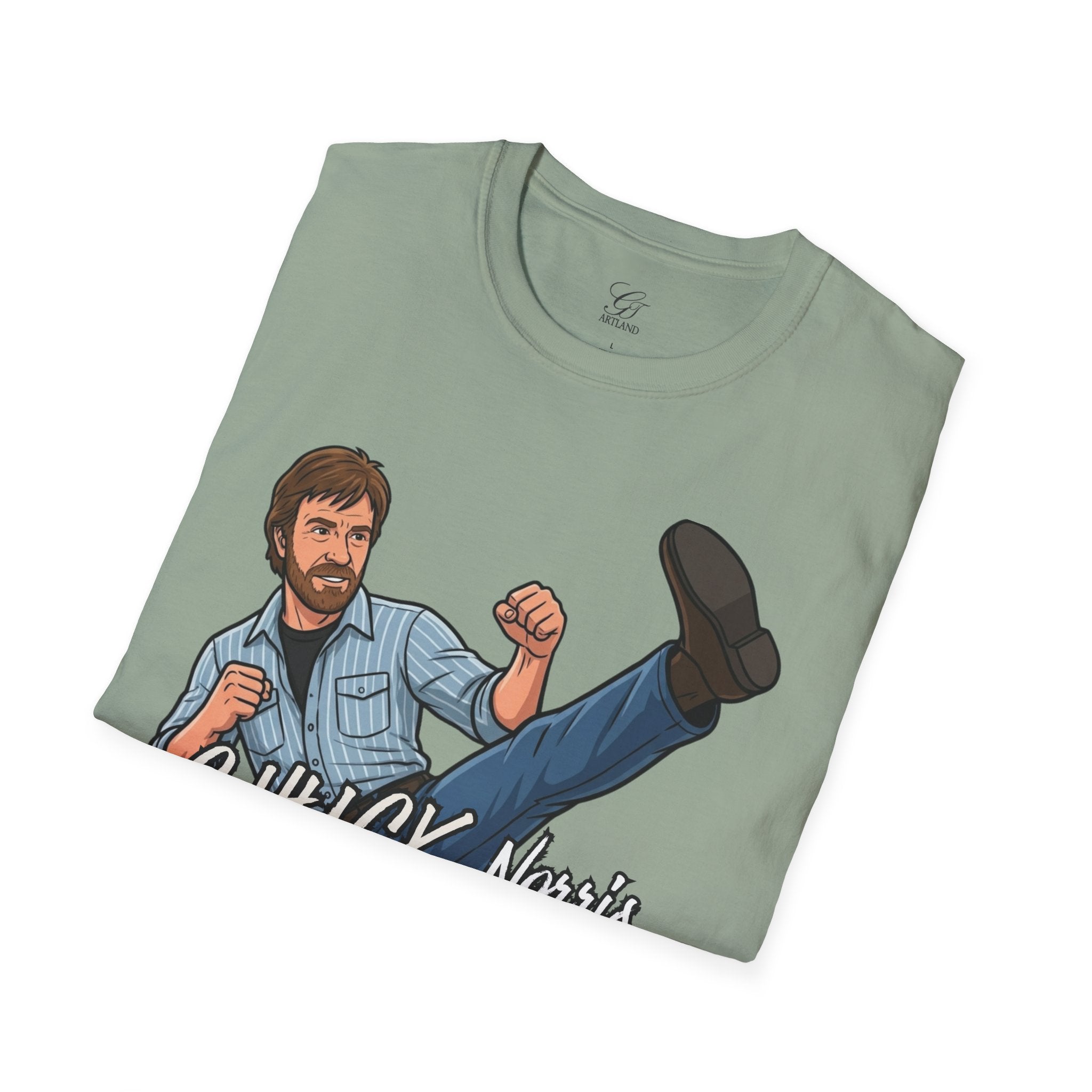 Chuck Norris Kick Illustration T-Shirt | I'll Kick Your Butt text by GT Artland