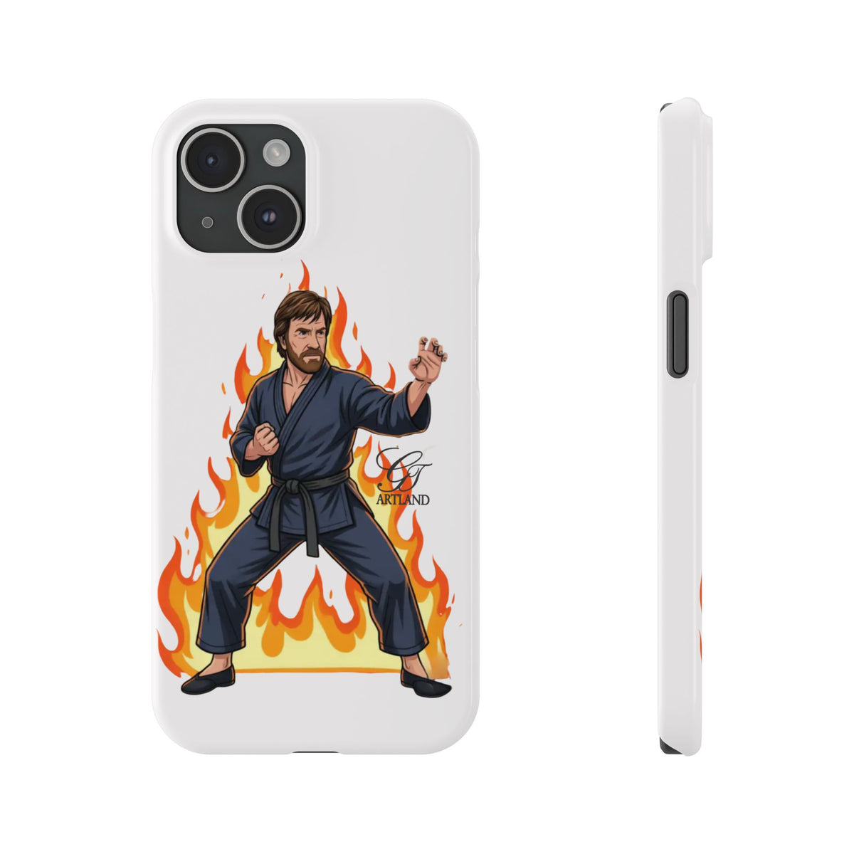 Karate Master Chuck Norris Illustration Slim Phone Case | Martial Arts Flames by GT Artland