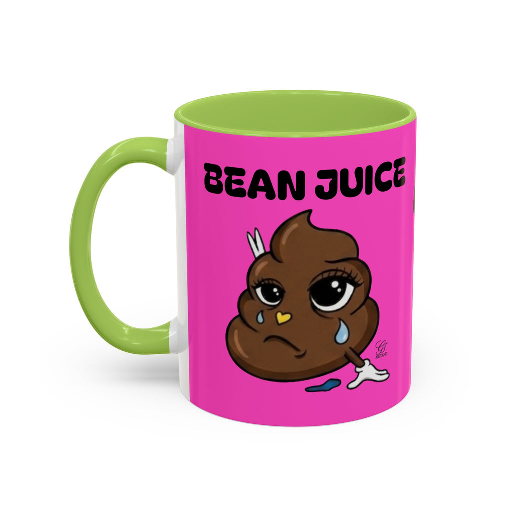 Bean Juice Coffee Mug — Funny Pink Accent Mug with Cute Poop Emoji Design (11/15oz) by GT Artland