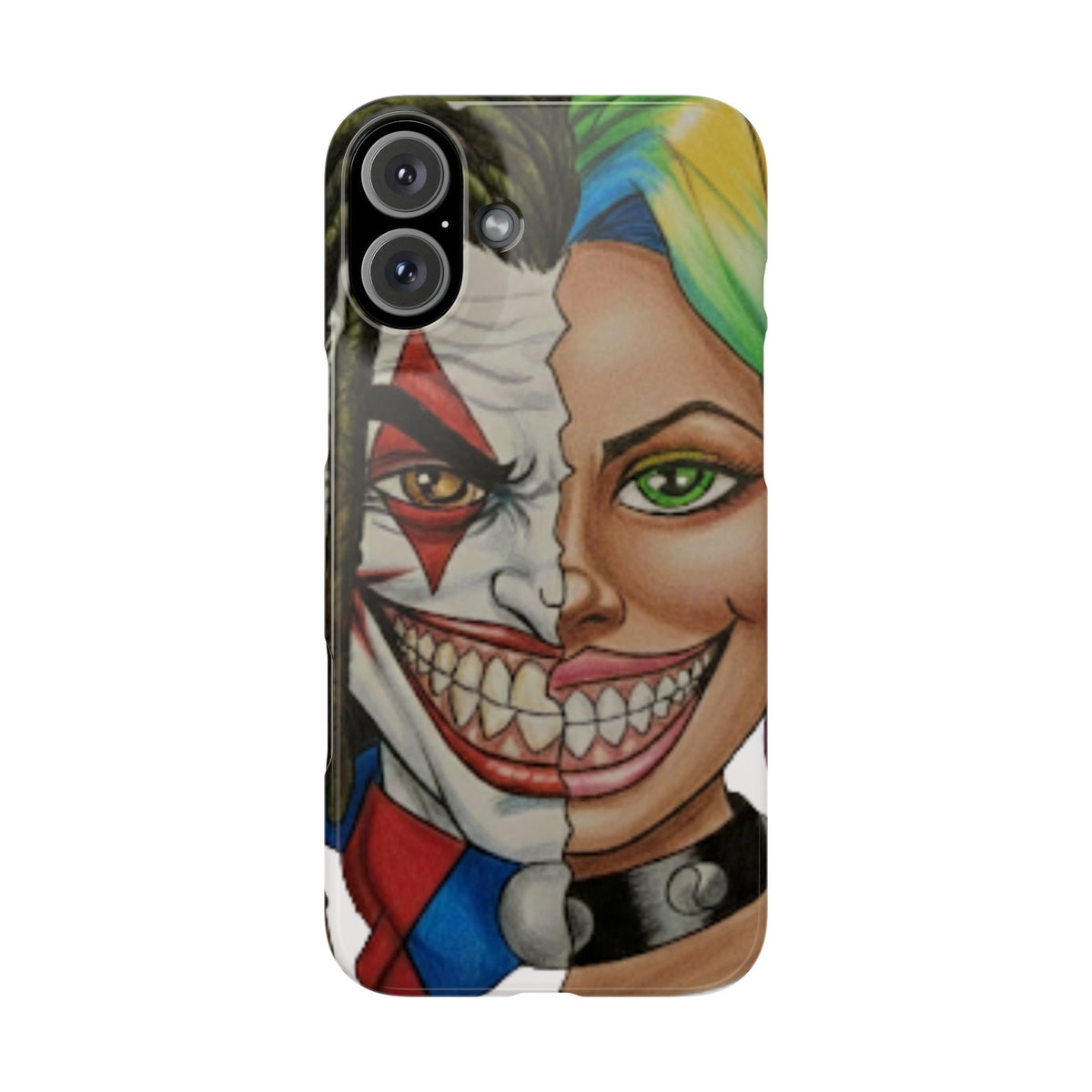 Crazy Couple Clown and Girl Half and Half 2 Faced Illustration Slim Phone Case | by GT Artland