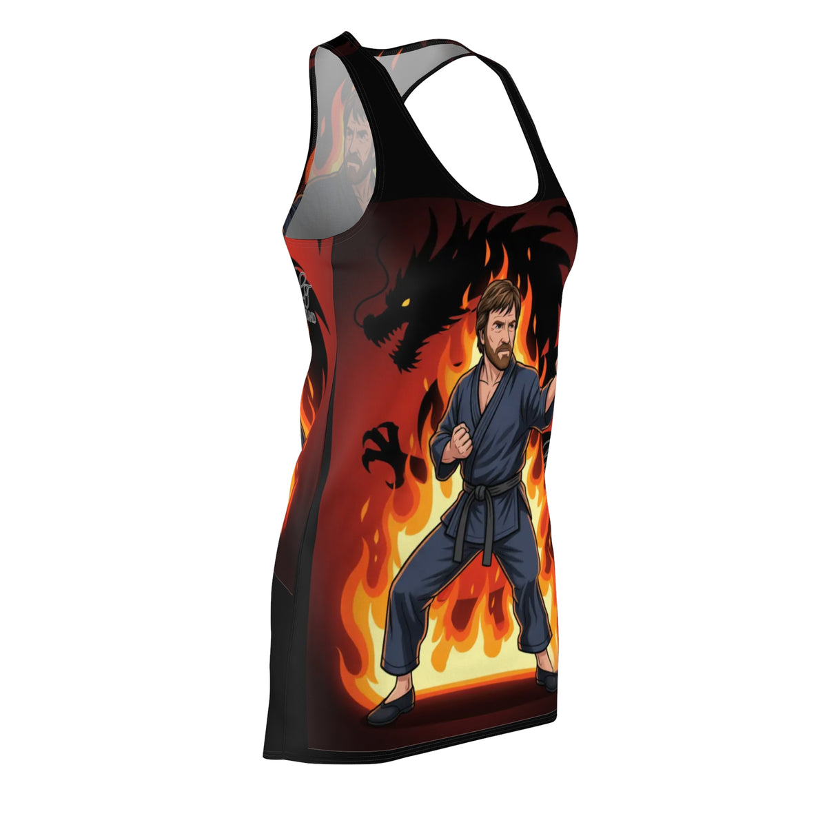 Karate Fighter Chuck Norris with Flaming Dragon Racerback Dress | Martial Arts by GT Artland