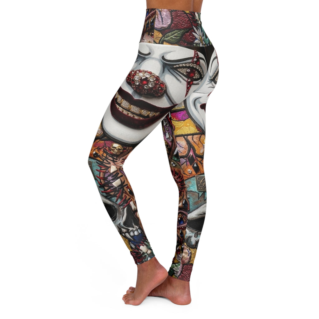 High-Waisted Yoga Leggings — Colorful Street Art Mask Print