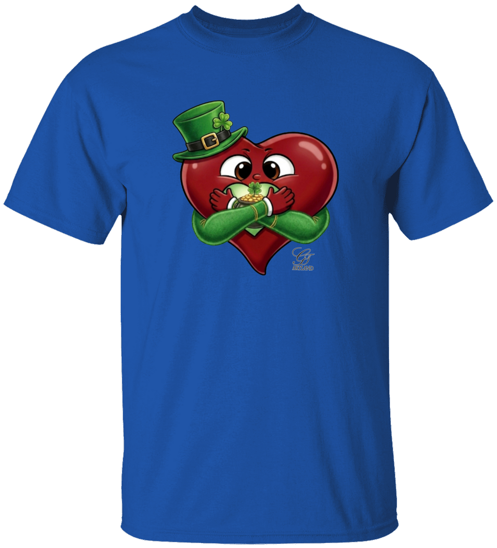 Leprechaun Lovey Heart holding Pot of Gold Lucky Edition Unisex Heavy Cotton Tee by GT Artland