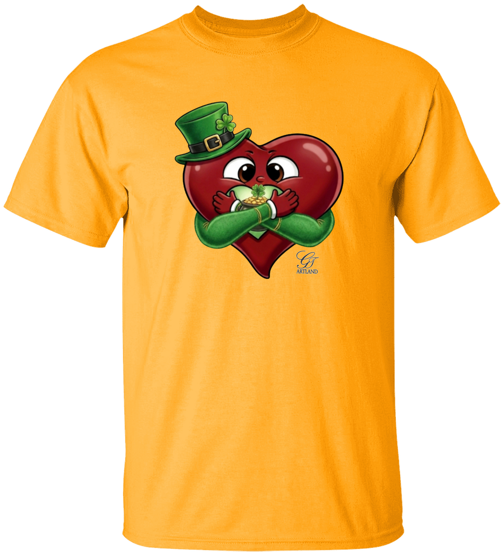 Leprechaun Lovey Heart holding Pot of Gold Lucky Edition Unisex Heavy Cotton Tee by GT Artland