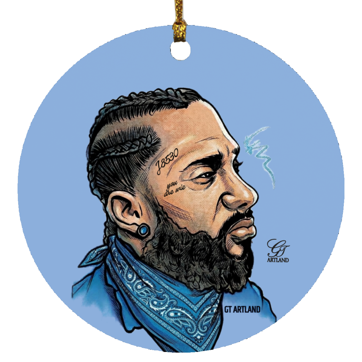 Nipsey Airbrush Iconic rap Mogul SUBORNC Circle Ornament by GT Artland