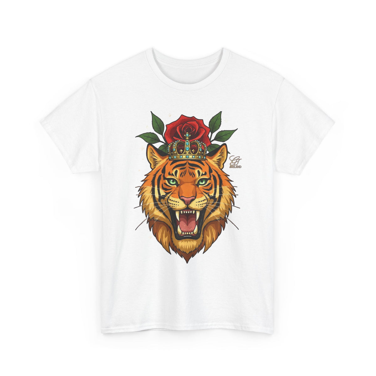 Roaring Tiger with Rose Tee | Floral Tiger T-Shirt by GT Artland