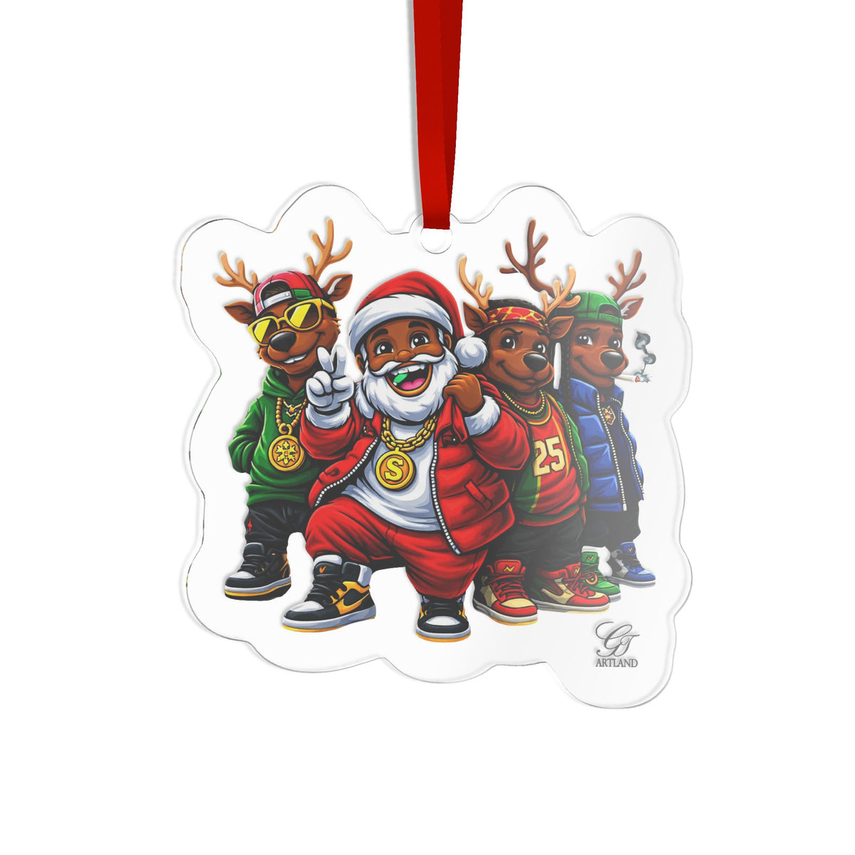Joyful Santa and Reindeer Crew Ornament | Christmas Tree Decoration by GT Artland
