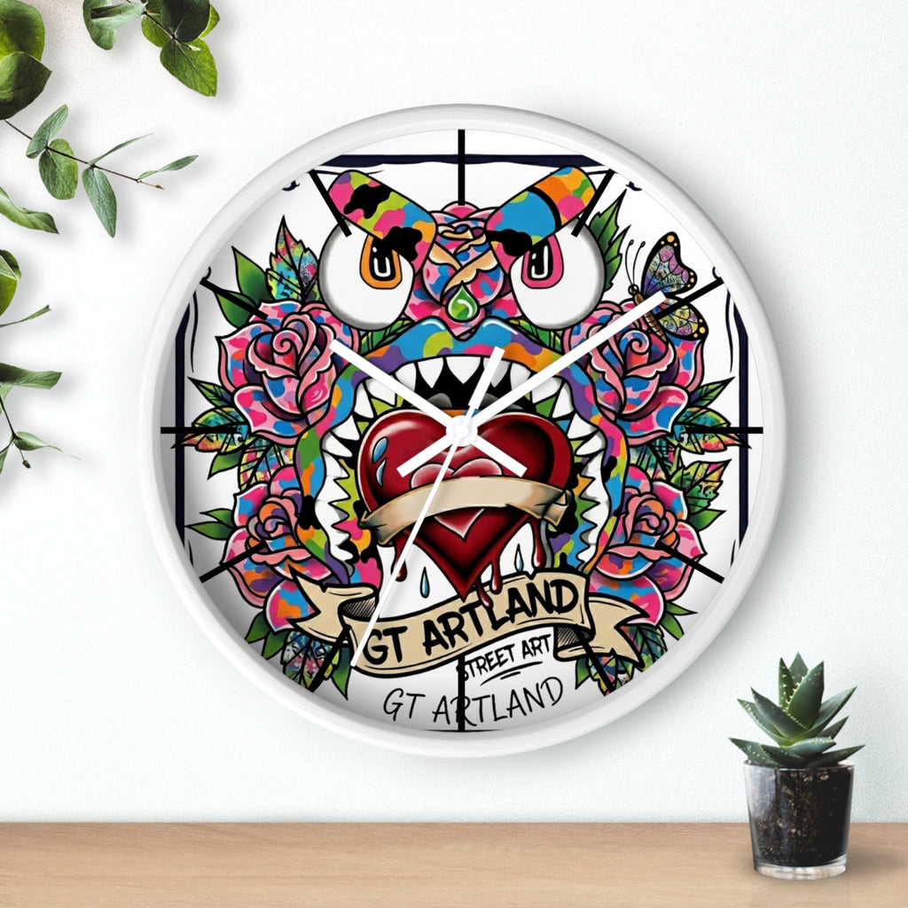 Colorful Tattoo Heart Monster Wall Clock by GT Artland